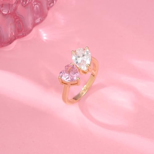 Image of SALTY Anti Tarnish Double Crystal Finger Ring for Women | Adjustable Fancy Jewellery Design | Fashion Accessories for Girls | Minimal Jewelry | Ideal for Gifting | Marriage, Birthday | Gift for Valentine Day