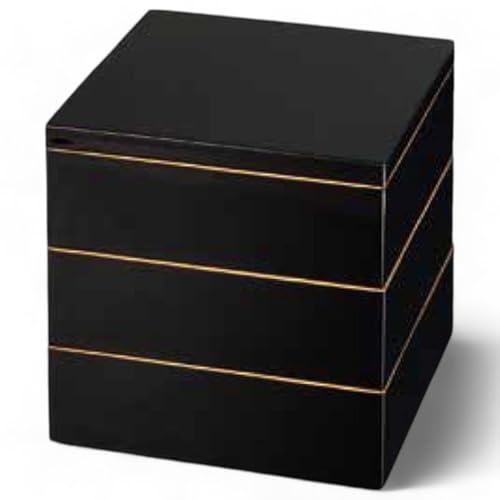 J-kitchens 漆器 重箱 3段 6.5寸 七福 黒 19cm 樹脂製 お重 お重箱 日本製