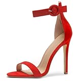 Herstyle Charming Women’s Heeled Dress Sandals Open Toe Ankle Strap High Stiletto Wedding Party Pump Shoes, Red, Size 10.0