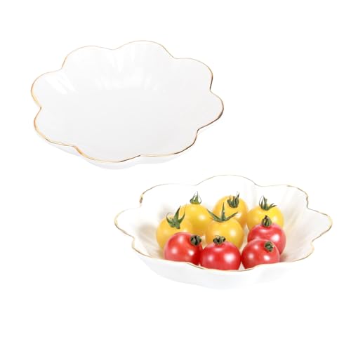HOKMOKQOK Porcelain Candy Dish,Ceramics Flower Relish Tray with Metallic Rim, Candy Bowl for Office Desk, Candy Dispenser Servers for Wedding, Key bowl Entry Table Home Decor White (6inch-2PCS)