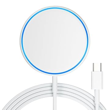 bakibo Caricatore Wireless Magnetico Wirelss Charger 15W Caricabatterie Senza Fili Ricarica con LED 1.2M Cavo Compatibile con iPhone 16/15/14/13/12 Series, Air-Pods 3/Pro/Pro 2, Bianco