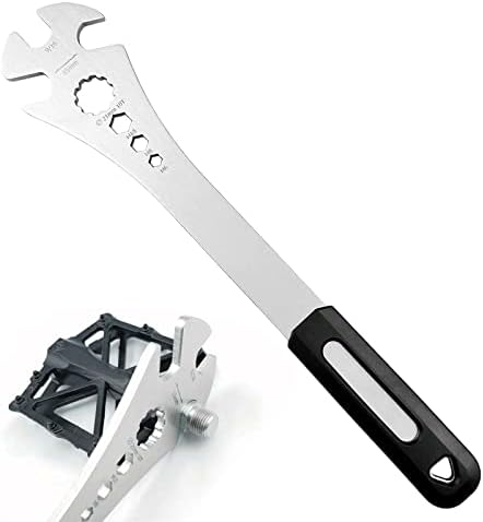 Bike Pedal Wrench, 310mm Long Handle Bicycle Pedal Wrench, 4 in 1 Multifunctional 15mm 9/16in Pedal Removal Spanner Tool and 6-8-10mm Hexagon Hole for Biking Cycling Mountain Bike MTB BMX