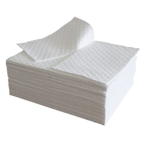 Image of Oil Absorbing Pads | 15 inch x 20 inch | 50 Heavy Duty Oil Absorbent Pads 28-Oz Absorbency Per Pad | White