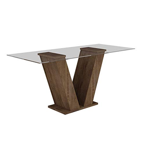 Conjunto Sala de Jantar Mesa Classic Tampo de Vidro 4 Cadeiras Vitória Cel Móveis Chocolate/Suede Ci