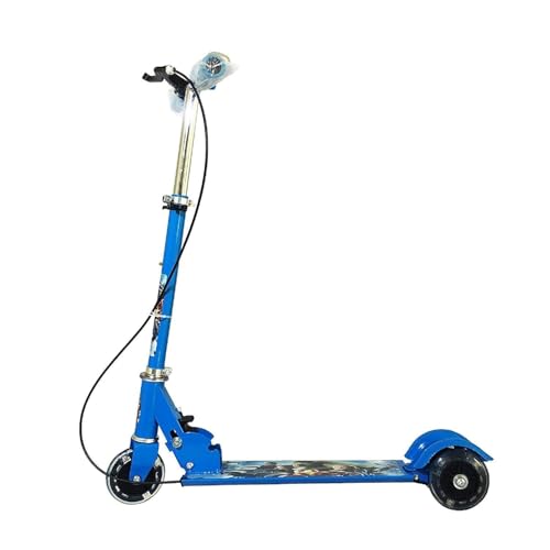 Image of Foldable Kick Skating Cycle LED Wheels | Kids 3 Wheel Kick Scooter with Adjustable Handlebar & Hight, Front Brake, Bell and Printed Deck | Skate Scooter for Kids Age 2-12 Years. (Blue)