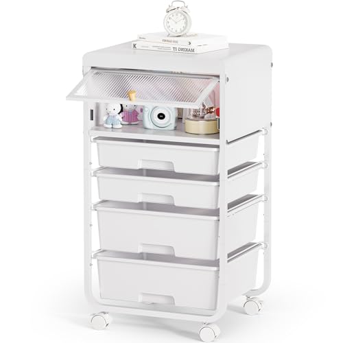 SYKIARIOL Utility-Rolling-Storage-Drawer-Craft-Cart-Organizers with 4 Drawers & Dust-proof Door for Kid