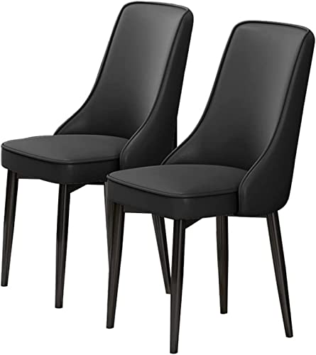 SJIALEN Modern Dining Chairs Set of 2, for Lounge Kitchen Bedroom Dining Chairs PU Leather High Back Padded Soft Seat Carbon Steel Legs Kitchen Chair (Color : Black, Size : 48x45x92cm)