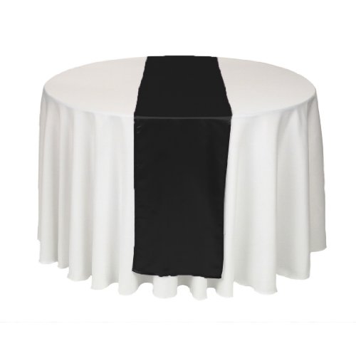 LinenTablecloth 14 x 108-Inch Satin Table Runner Black