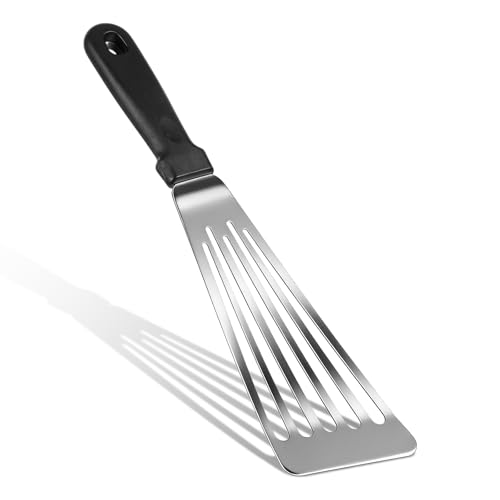 Stainless Steel Fish Spatula with Non-Slip Ergonomic Handle, Tilted Design Egg Flipper Spatula, Flexible Adaptable Fish Turner Spatulas for Outdoor Grilling, Cooking Fishes Omelets, and Flipping Food