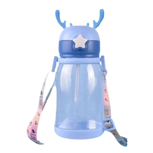 Garrafa de Água Infantil Portátil com Canudo e Alça, Design de Alce, 550ml, Conjunto de 2 Peças, Cor