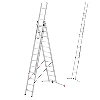 Hailo Master S120 Pro Mehrzweckleiter - 3-teilige, klappbare Aluminium-Leiter - als Schiebe-, Bock- und Anlegeleiter nutzbar - Höhe bis 7,85 m - Gewicht: 34 kg