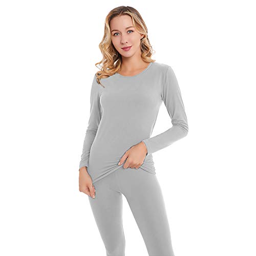 Women's Ultra Soft Thermal Underwear Long Johns Set Base Layer Skiing Winter Warm Top & Bottom (Light Grey M)