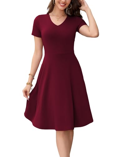 BARASA Elegant Dress for Women Retro Style Work Office Interview Cocktail Party Formal Casual Dresses D562, Burgundy, S