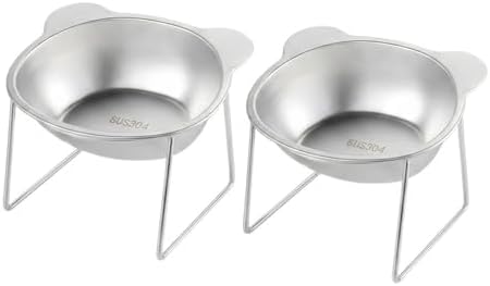 Elevated Cat Feeder Stainless Steel Elevated Cat Feeder 15° Inclined Bowl with Detachable Stand for Comfortable Posture for Cats, Kittens and Small Dogs, 2 Pack