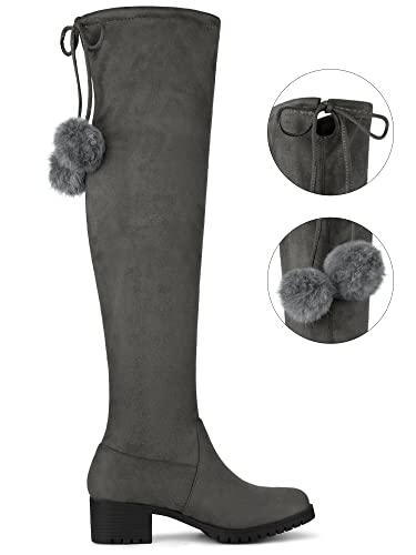 Allegra K Women's Over Knee Boots Chunky Heels Grey Thigh High Boots 6 M Us #TOP2