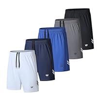 fovdtaa 5er-Pack Herren Sport Shorts Mit Taschen und Elastischem Bund, Schnell Trocknende Workout Laufhose, Schwarz, Grau, Blau, Marineblau, Weiß, L