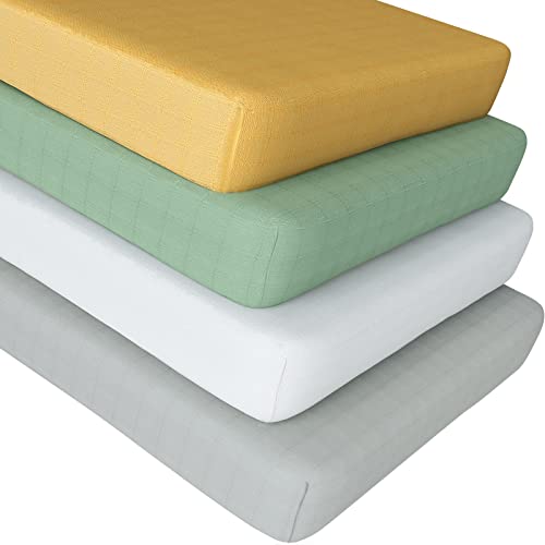 Image of Muslin Crib Sheets for Girls and Boys, Fitted Baby Crib Sheets for Toddler Bed 28" x 52", Viscose Made from Bamboo Crib Mattress Sheet with Boho Style, Soft Breathable Comfort Baby Sheets 4 Pack
