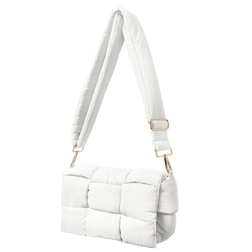 Image of Shoulder Bag Lightweight Puffer Tote Crossbody Bag Handwoven for Women | waterproof nylon, durable, soft padded texture, versatile for travel, work, weekend, everyday, adjustable strap