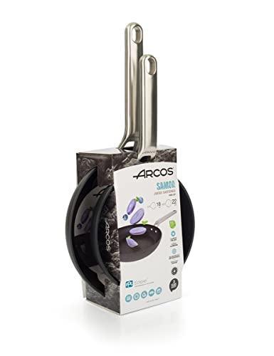 Arcos Serie Samoa Basic | Lote de Sartenes 18 y 22 cm | Aluminio Forjado | Apta cualquier cocina | Mango Acero Inoxidable Efecto Frio | Sistema ahorro energético | Apta lavavajillas | Color Negro