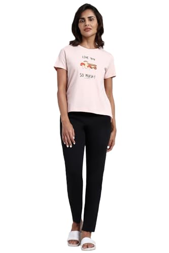 Image of Van Heusen Women's Cotton T-Shirt | Soft Breathable Cotton | Relaxed fit | Lounge Tee| Printed | Round Neck | Short Sleeve| Comfortable Everyday Wear | Style 55432