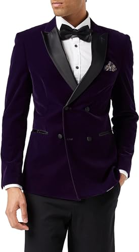 Men’s Velvet Double Breasted Tuxedo Suit Jacket Smoking Dinner Blazer Retro Classic Tailored Fit