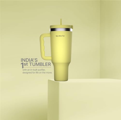 Image of ZeroB H2OHH Tumbler with Purifier | 1 Litre SS304 Tumbler | Removes 99.9% Bacteria & Viruses | Eco-Friendly | Travel, Gym, Office, College | 2 Extra Filter Pads, 2 Straws Included. (YELLOW)