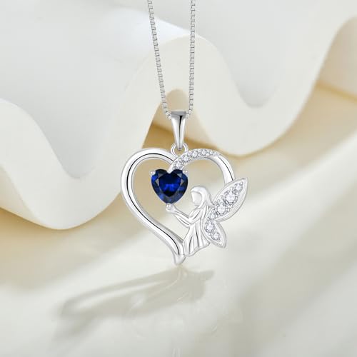 Guardian Angel Necklace 925 Sterling Silver Heart Angel Wings Pendant Birthstone Jewelry for Women4