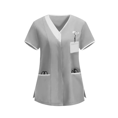 Image of 2026 Scrub for Cleaning Jobs Uniform, Multi Pockets Scrubs for Women Sets, V-Neck Top & Straight Leg Pants Scrubs Set