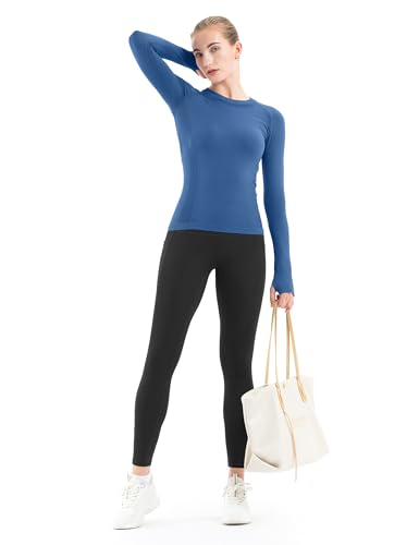 Image of MathCat Seamless Workout Shirts for Women Long Sleeve Yoga Tops Sports Running Shirt Breathable Athletic Top Slim Fit XS-XL