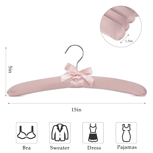 Neoviva 15 Inch Anti Slip Satin Padded Clothes Hangers For Women Pink Satin Padded Hangers For Women Clothing, No Shoulder Bump Hangers For Adult, Silk Hangers For Sweaters thumb #1
