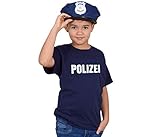 [ PASSEND FÜR ALLE ] Polizeimütze mit passendem Polizei T-Shirt für Kinder. Größe des Shirts: 92-164