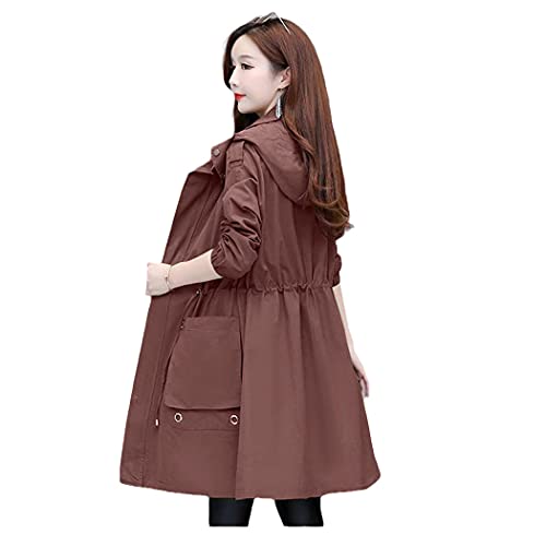Trench à capuche femme décontracté en coton pour le printemps avec doublure marron