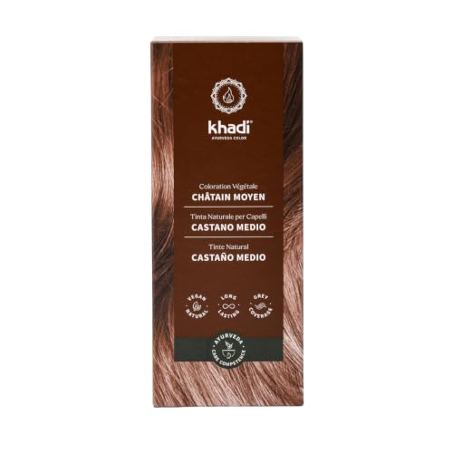khadi CASTAÑO MEDIO Tinte vegetal para el cabello - De castaño canela vivo y cálido a castaño medio intenso - Cosméticos naturales 100% certificados - 100 g