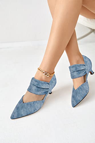 Image of Coutgo Womens Low Kitten Heel Dress Shoes Pointed Toe Slip on Ankle Strap Cutout Elegant Party Wedding Pumps