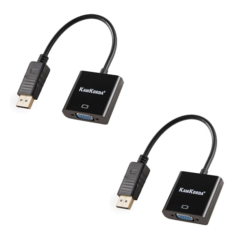 KamKorda 2 pack displayport to vga adapter, gold plated dp to vga adaptor, full hd video converter, secure latch design with easy release, black