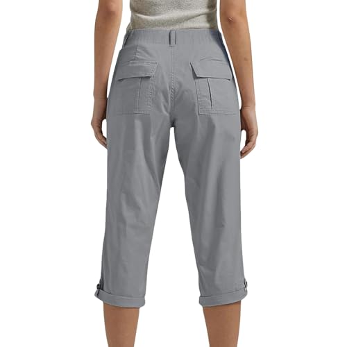 Womens Cargo Capris with Pocket Quick Dry Elastic Waist Hiking Pants Lightweight Casual Travel Running Capri Joggers4