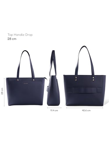 Image of Premium Work Tote Bag for Women with 16-Inch Laptop Compartment | Vegan Leather Office Travel Handbag with Trolley Sleeve, Water Bottle Pocket & Organized Compartments |
