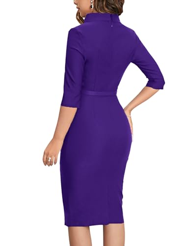 Image of MUXXN Women's 1950s Vintage 3 /4 Sleeve Elegant Collar Cocktail Evening Dress