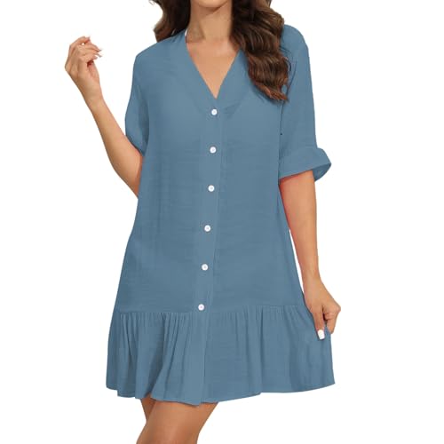 Bathing Suit Cover Up for Women V Neck Button Down Ruffle Dress Beach Cover Up Dress Summer Outfits