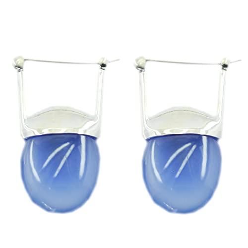 Boucle d'oreille bleu calcédoine en argent 925 sterling ovale RIYO