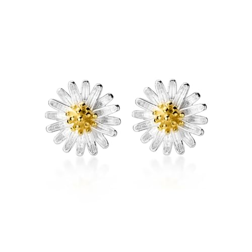Reffeer Solid 925 Sterling Silver Daisy Flower Stud Earrings for Women Teen Girls Small Daisy Stud Earrings Spring