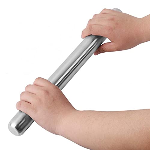 Image of OrganizeMee Stainless Steel Rolling Pin Chapati Belan Best Kitchen Accessories Roti Roller Size (Dia 25 Mm X 31.8 Cm)