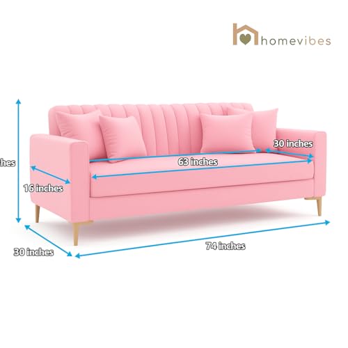 Image of 3+2 Seater Velum Fabric Sofa Set for Living Room, Modern Design with High Density Foam, Solid Wood Frame, Ergonomic Comfortable Seating for Home & Office (Baby Pink, 3+2 Seater) | Soft foam comfort, Strong wood frame