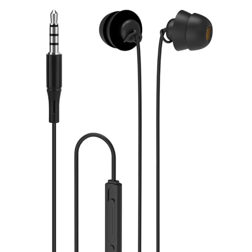 Geekria Sleep Earbuds, Noise Isolation Earplugs, Mini Comfortable ASMR Sleep Earphones, Air Travel, Side/Light Sleep, White Noise with Microphone and Volume Control (Black)