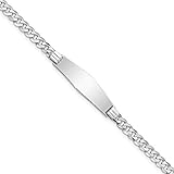 14K White Gold Soft Diamond Shape Flat Curb Link ID Bracelet For Men or Women Length 8 inches Width 7.5 mm