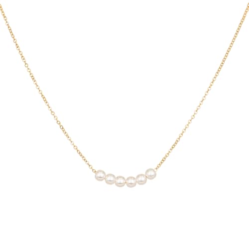 KEYUN Pearl Choker Necklaces for Women 18K Gold Plated Imitation Pearl Charm Necklace Simple Fashion Everyday Gold Jewelry for Women Six-Gold