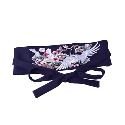 Chinese Han Dynasty Clothing Waistband with Embroidery Wide Tie Belt with Chinese Crane Flower Pattern3
