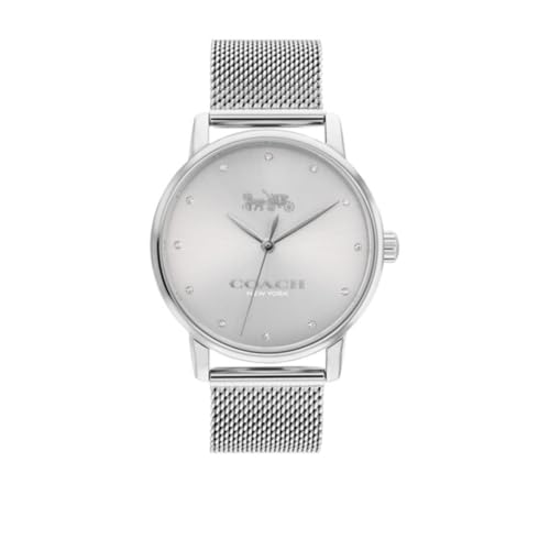 Image of Coach Grand Qtz Basic Silver White Round Dial Women's Watch|Stainless Steel Material|Silver Color Band - 14000106