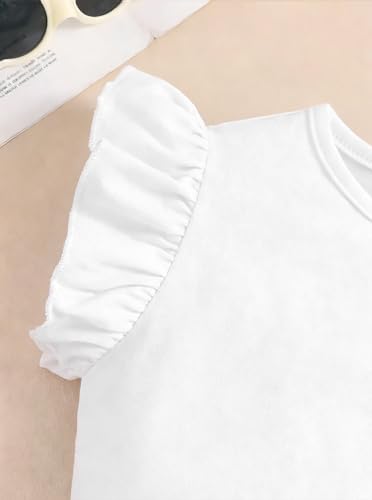 Image of Girls 2 Piece Outfits Summer Ruffle Sleeve Top and High Waisted Striped Shorts Set for Girls 7-14