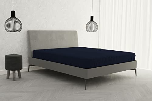Italian Bed Linen Fitted Sheet "Elegant" with Corner, Microfiber, Maxi double, Dark blue - Image 4